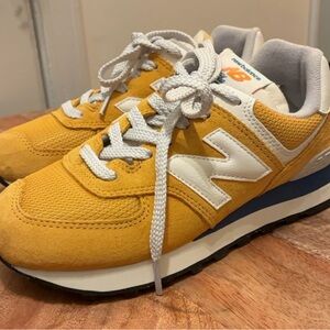 New Balance 574 Mustard and White Sneakers